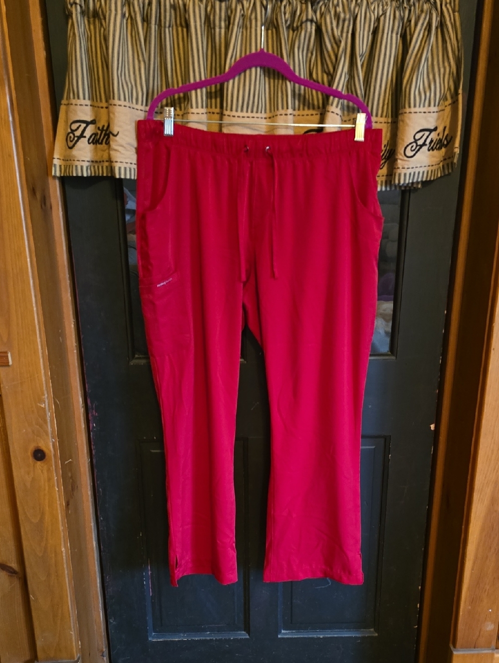 healing hands Red Scrub Pants with Drawstring Detail